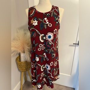 LOFT Red Floral Sleeveless Dress